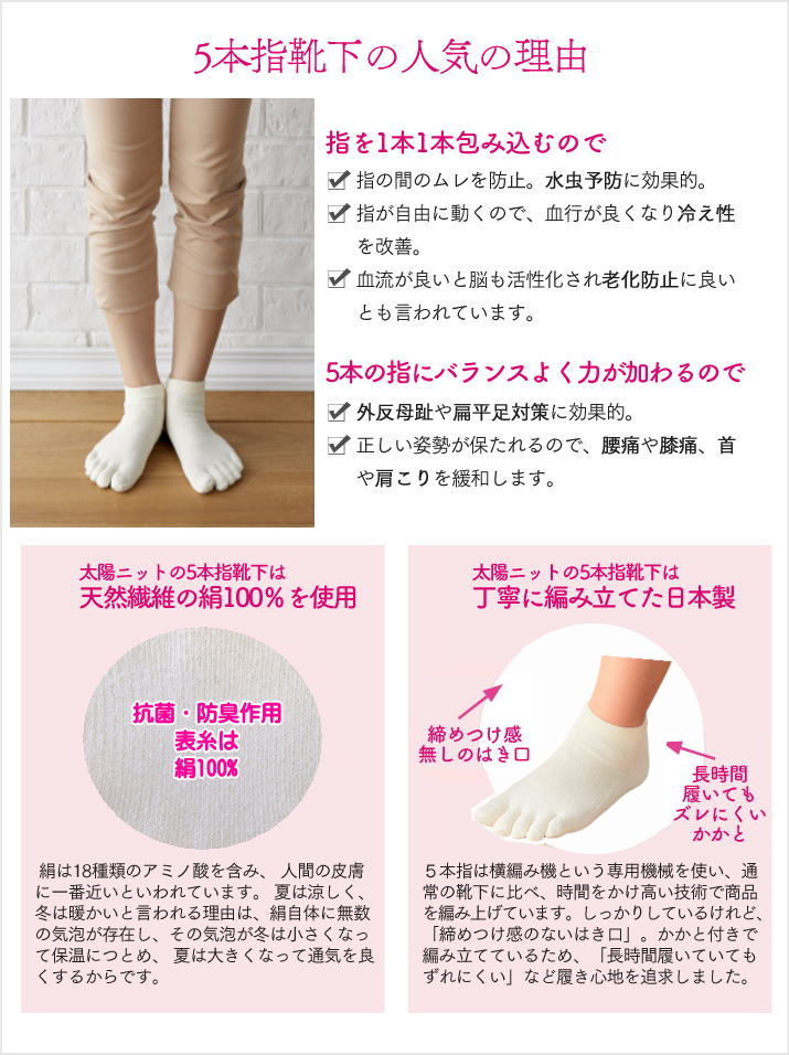絹5本指靴下(ショート丈）2足組の画像