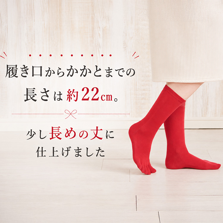 赤の綿5本指靴下の画像