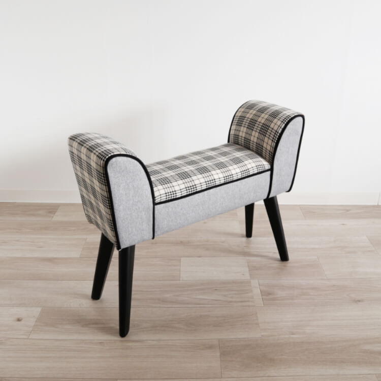 コンパクトベンチスツールS　椅子　グレー×チェックの画像