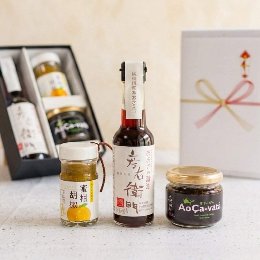 【送料無料】あおさ醤油・あおさバター・蜜柑胡椒 ギフト3点セットの画像
