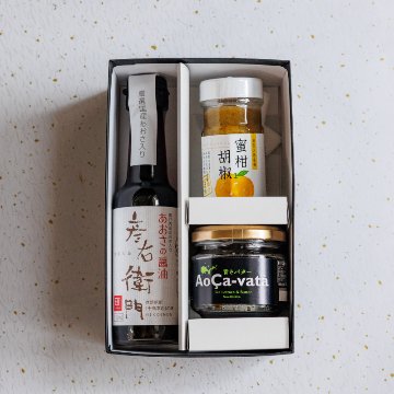 【送料無料】あおさ醤油・あおさバター・蜜柑胡椒 ギフト3点セットの画像