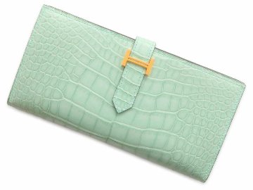 HERMES-エルメス 長財布 ベアンスフレ ヴェールデュー／ゴールド金具 アリゲーターマットの画像