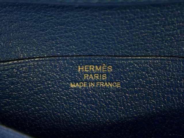 HERMES-エルメス 二つ折り財布 ベアンコンパクト ブルー／ゴールド金具 オーストリッチ　の画像