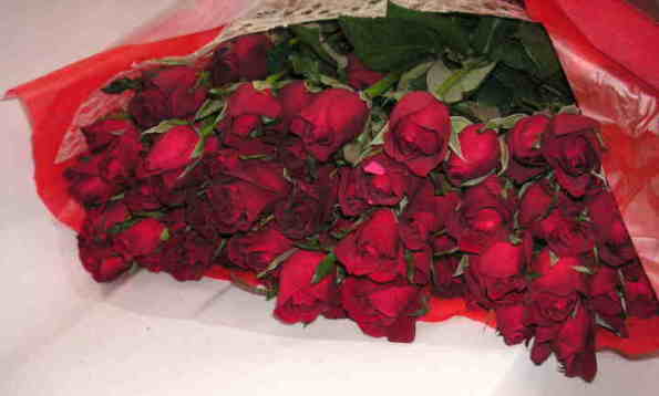 【フリーダム】　赤いバラの花束画像