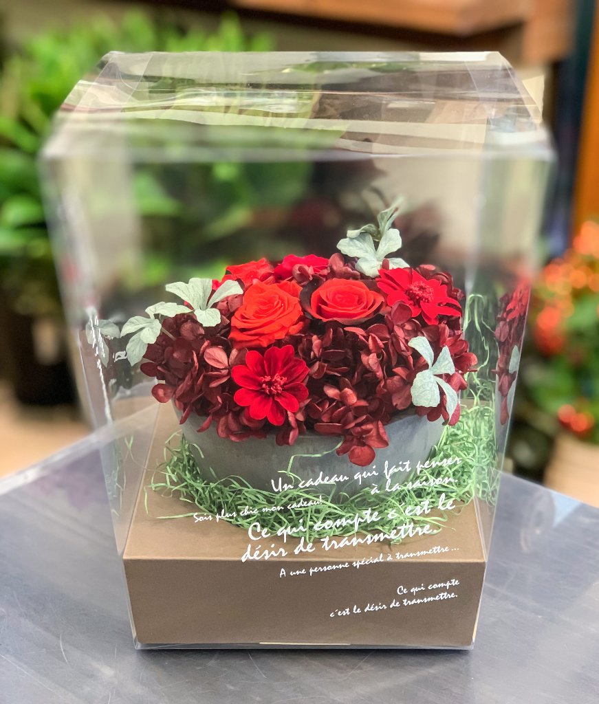 「プリザーブドフラワー」クリアケース付き［レッド系］の画像