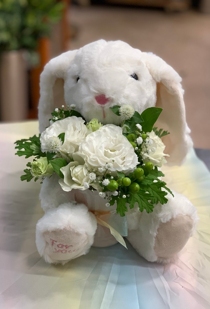 ホワイトラビットの抱っこアレンジの画像