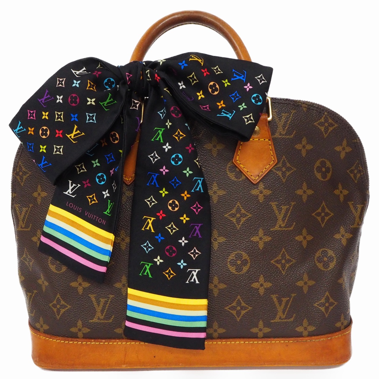 【中古】【非常に良い】 LOUIS VUITTON ルイ・ヴィトン モノグラムマルチカラー ツイリー スカーフ ヘアバンド ブラック M71992の画像