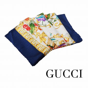 【中古】【良い】 GUCCI グッチ レゲンデ スカーフ フローラ ネイビー/ホワイトの画像