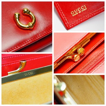 【中古】【非常に良い】 OLDGUCCI オールドグッチ ヴィンテージグッチ ホースシュー 二つ折り長財布 1980年代 80's レッドの画像