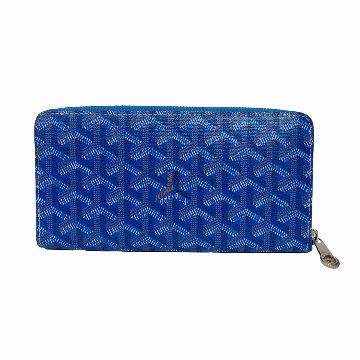 【中古】【非常に良い】 GOYARD ゴヤール マティニョン ジップGM ジッピーウォレット 長財布 ヘリンボーン柄 ブルー/イエローの画像