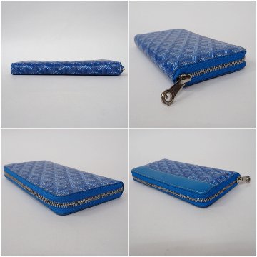 【中古】【非常に良い】 GOYARD ゴヤール マティニョン ジップGM ジッピーウォレット 長財布 ヘリンボーン柄 ブルー/イエローの画像