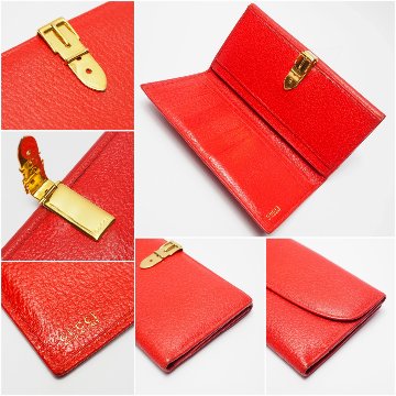 【中古】【良い】 OLDGUCCI オールドグッチ ヴィンテージグッチ 長財布 ベルトクリップ レッド 035･661･1664･0の画像