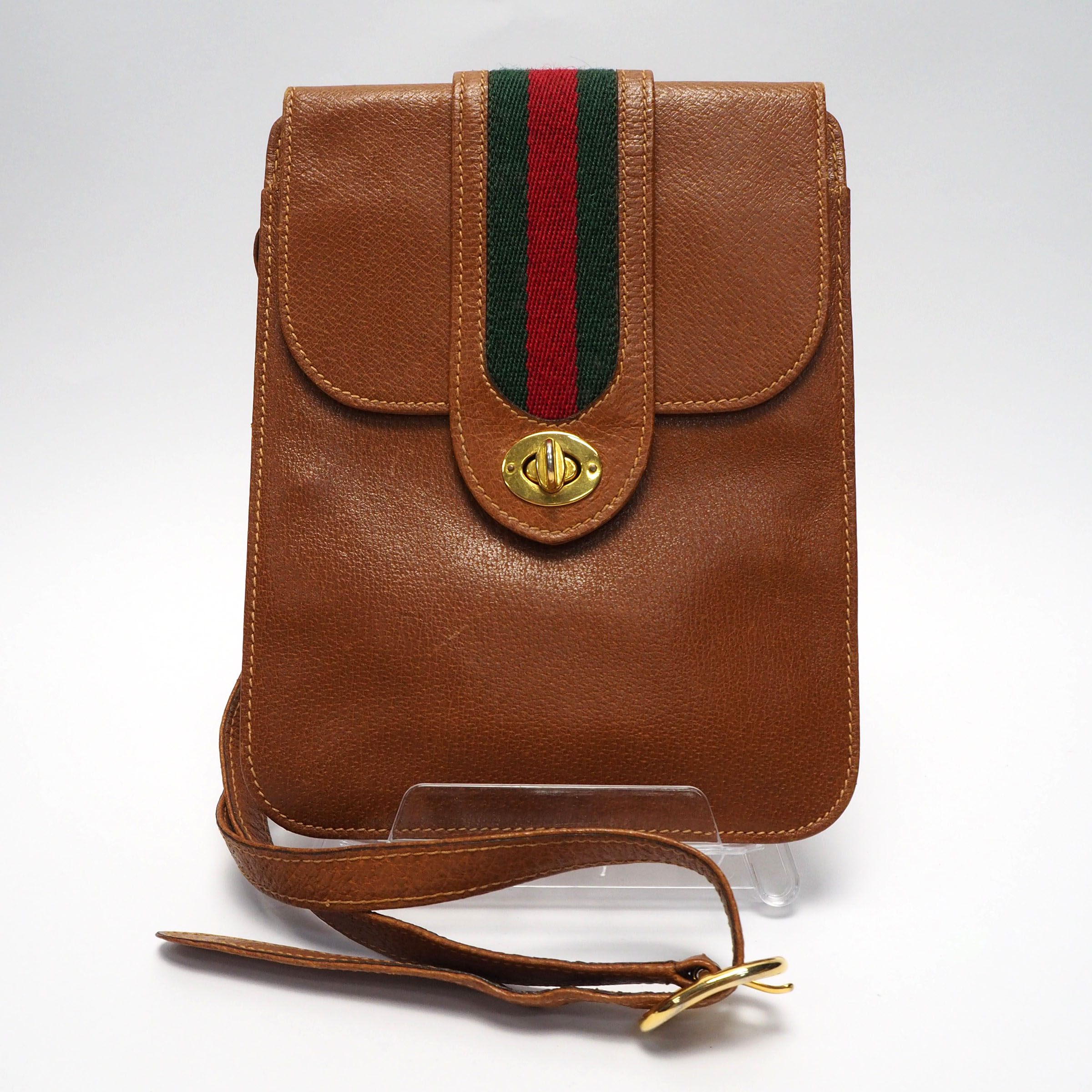 【中古】【良い】 OLDGUCCI オールドグッチ ヴィンテージグッチ ショルダーバッグ シェリーライン ブラウン 1970年代の画像