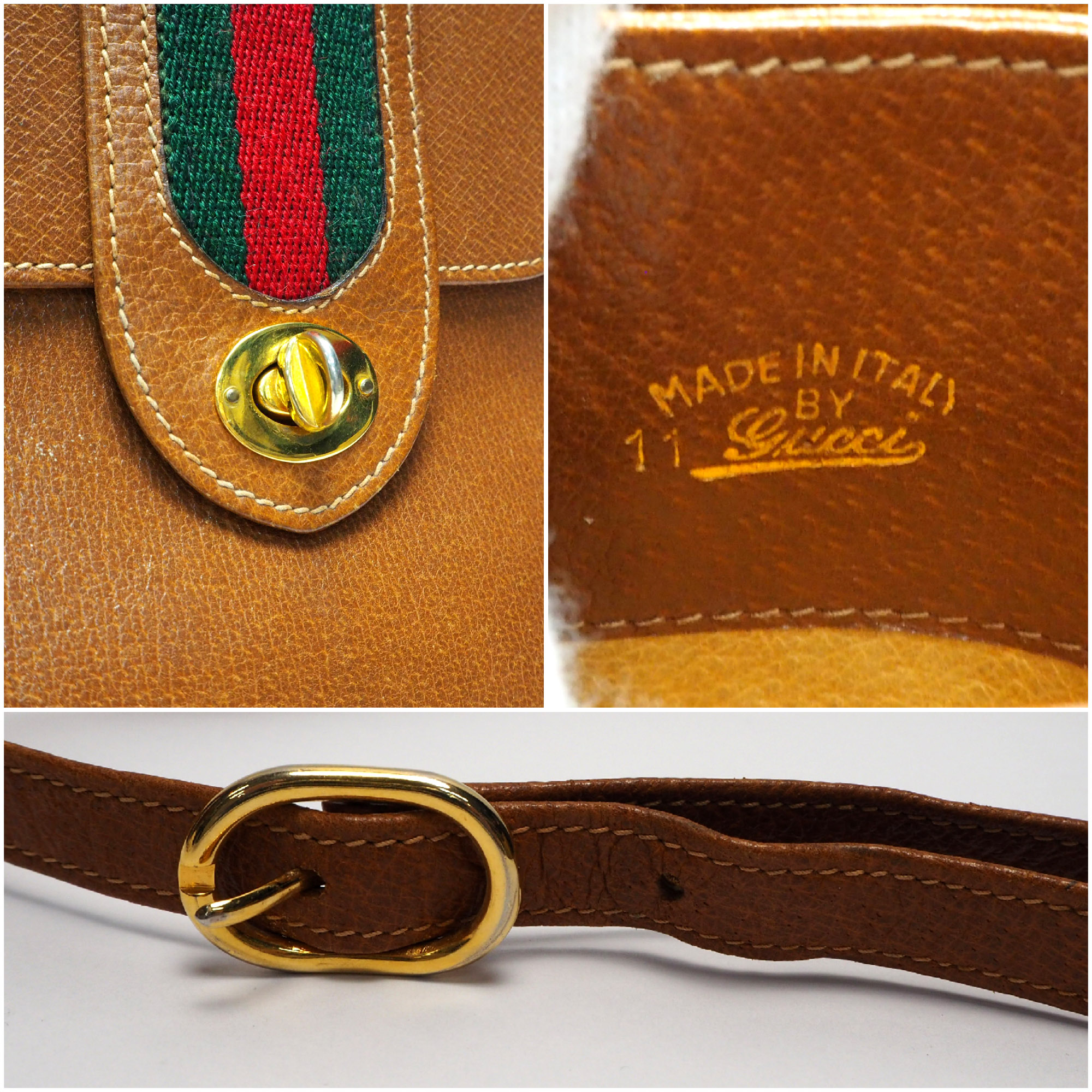 【中古】【良い】 OLDGUCCI オールドグッチ ヴィンテージグッチ ショルダーバッグ シェリーライン ブラウン 1970年代の画像