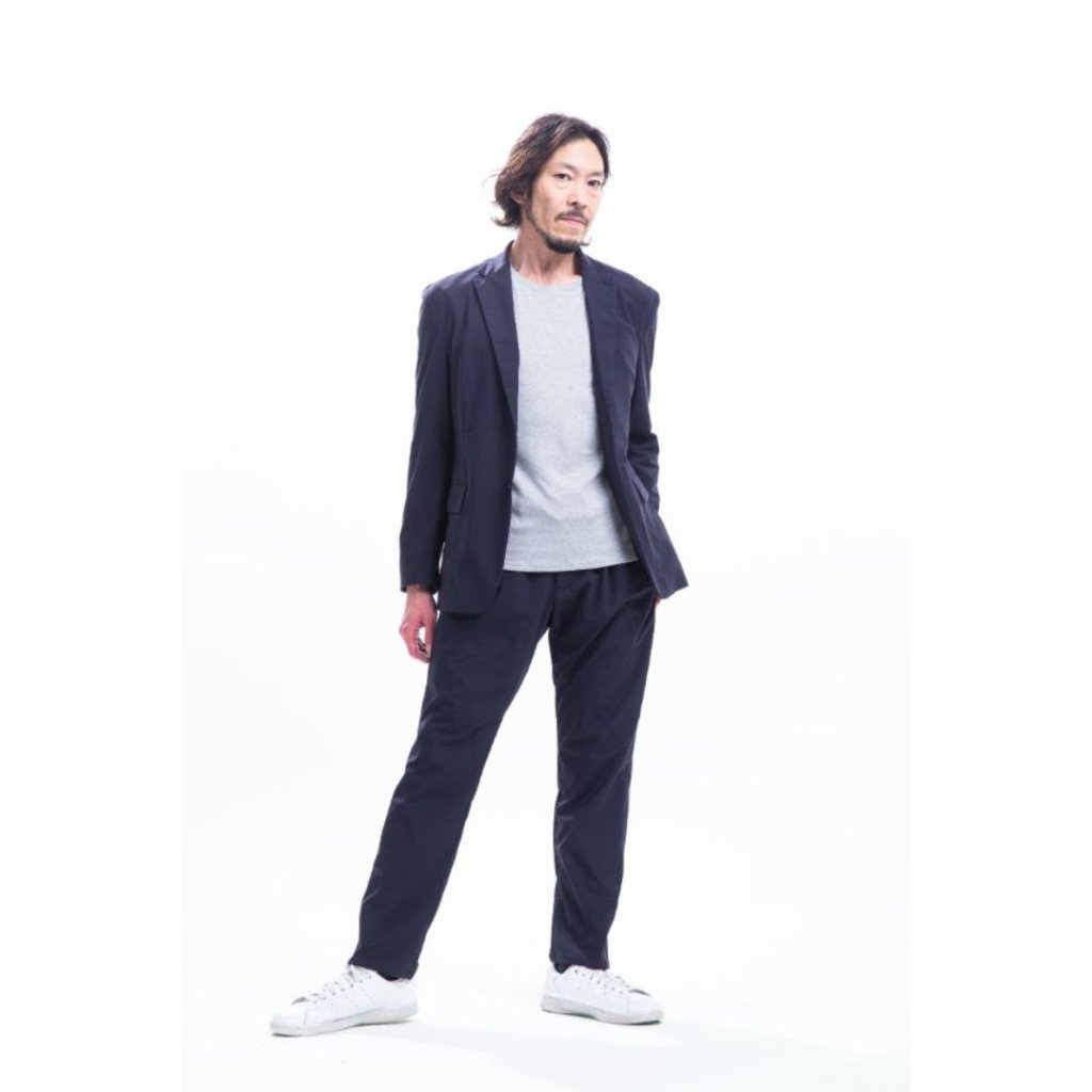 【マネキン買い】 多機能ストレッチルームスーツネイビーｘコーマスムースロンTグレー（2点セット）の画像